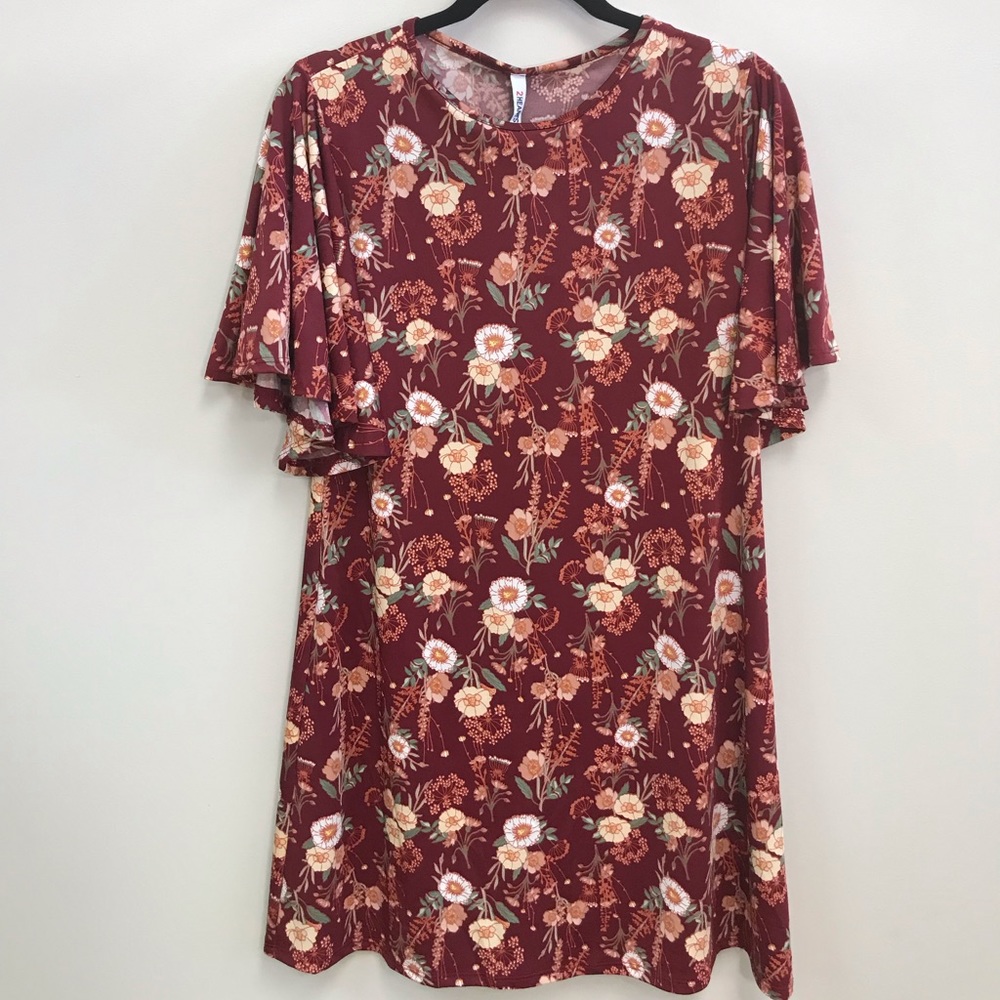 Maroon floral T-shirt dress